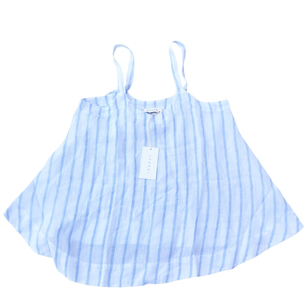 NEW Women's Small Stark X Blue Striped Tank Top Sleeveless 100% Linen Nautical